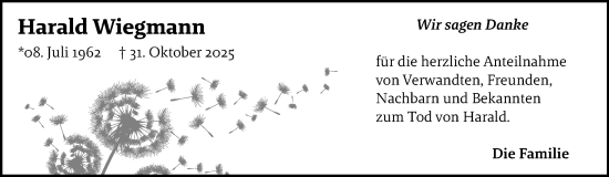 Traueranzeige von Harald Wiegmann von Ostfriesischer Kurier