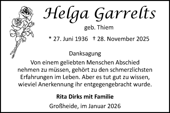 Traueranzeige von Helga Garrelts von Ostfriesischer Kurier