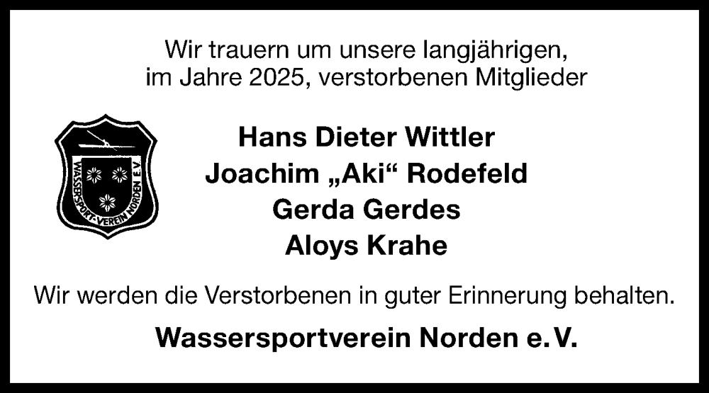  Traueranzeige für In Gedenken  vom 13.01.2026 aus Ostfriesischer Kurier